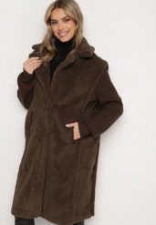 Zielony Futrzany Płaszcz z Dzianinowymi Rękawami Ravienna. Zielone płaszcze damskie Born2be, l, bez wzorów, z dzianiny, eleganckie. Za 309.99 zł.