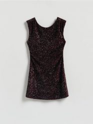 Cekinowa sukienka mini - wielobarwny. Sukienki damskie Reserved, l, bez wzorów, z dzianiny, bez kołnierzyka, bez ramiączek, mini, dopasowane. Za 149.99 zł.