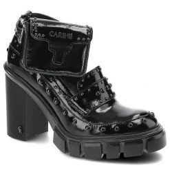 Czarne Półbuty Carinii Modne Eleganckie Buty Damskie. Czarne półbuty damskie Carinii, bez wzorów, ze skóry, eleganckie, bez obcasa, na słupku. Za 390.00 zł.