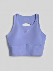 4F Crop top do jogi szybkoschnący damski - niebieski XL. Niebieskie topy damskie 4f, l, bez wzorów, z gumy, bez kołnierzyka. Za 119.99 zł.