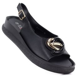 Skórzane sandały damskie na platformie czarne S.Barski 61-6047. Czarne sandały damskie S.BARSKI, bez wzorów, ze skóry, bez obcasa, na platformie. Za 179.99 zł.