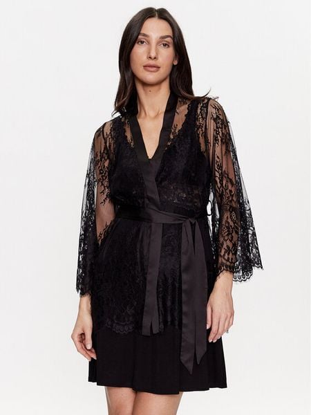 Hunkemöller Szlafrok 191636 Czarny Regular Fit. Czarne szlafroki damskie Hunkemöller, s, bez wzorów, z syntetyku. Za 129.99 zł.