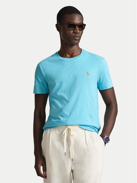 Polo Ralph Lauren T-Shirt 710671438510 Niebieski Custom Slim Fit. Niebieskie koszulki polo męskie Polo Ralph Lauren, l, bez wzorów, z bawełny, bez ramiączek. Za 379.99 zł.