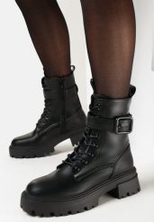 Czarne Botki Workery z Ozdobnym Paskiem z Klamrą Feillis. Czarne botki damskie Born2be, z jeansu, eleganckie, bez obcasa, na obcasie, bez zapięcia. Za 159.99 zł.