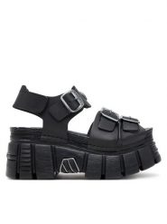 NEW ROCK Sandały M-BIOS101SF-C1 Czarny. Czarne sandały damskie NEW ROCK, bez wzorów, ze skóry, bez obcasa, na koturnie. Za 649.99 zł.