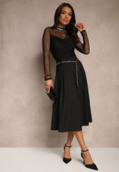 Czarna Spódnica Rozkloszowana z Wiskozą High Waist Ozdobiona Łańcuszkiem Olirive. Czarne spódniczki damskie Renee, l, bez wzorów, z wiskozy, eleganckie, z podwyższonym stanem, midi, dopasowane. Za 119.99 zł.