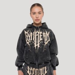 Bluza damska fitness z kapturem i zamkiem grafitowa Abyss. Szare bluzy sportowe damskie GYMBEAM, s, z bawełny. Za 148.90 zł.