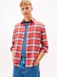 Tommy Jeans Męska koszula flanelowa Mężczyźni Regular Fit Bawełna czerwony|wielokolorowy w kratkę, S. Czerwone koszule męskie Tommy Jeans, m, bez wzorów, z bawełny, bez kołnierzyka, bez ramiączek. Za 349.95 zł.