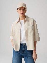 OPUS Bluzka w kolorze beżowym rozmiar: 42. Brązowe bluzki damskie Opus, bez wzorów, bez kołnierzyka, bez ramiączek. Za 121.99 zł.