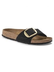 Birkenstock Skórzane klapki "Madrid" w kolorze czarnym rozmiar: 41. Czarne klapki damskie Birkenstock, bez wzorów, bez obcasa. Za 462.29 zł.