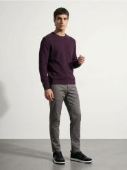 Bawełniany sweter basic - fioletowy. Fioletowe swetry męskie Sinsay, l, bez wzorów, z bawełny, bez kołnierzyka. Za 49.99 zł.