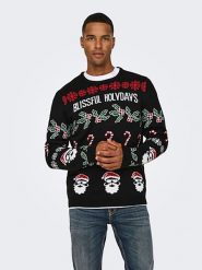 ONLY & SONS Sweter w kolorze czarnym rozmiar: XL. Czarne swetry męskie Only & Sons, xl, bez wzorów, bez kołnierzyka. Za 79.03 zł.