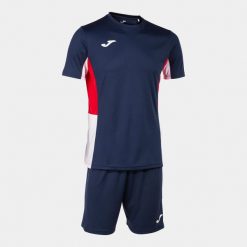 Zestaw Sportowy JOMA DANUBIO II 4XS - Granatowy/Czerwony/Biały. Czerwone szorty sportowe męskie Joma, l, z materiału, na fitness i siłownię. Za 77.50 zł.