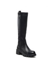 DeeZee Kozaki H1003-01 Czarny. Czarne kozaki damskie DeeZee, ze skóry, bez obcasa, na słupku. Za 219.99 zł.