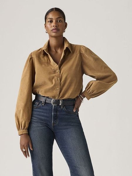 Levi's Koszula w kolorze karmelowym rozmiar: S. Brązowe koszule damskie Levi's, s, bez wzorów, z bawełny, bez kołnierzyka, bez ramiączek. Za 109.26 zł.