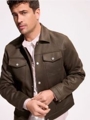 Kurtka koszulowa z kołnierzem - ciemnozielony. Zielone kurtki męskie Reserved, l, bez wzorów, z tkaniny, bez kaptura. Za 179.99 zł.