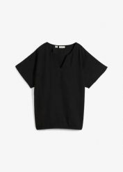 Bluzka oversize z elastycznym brzegiem. Czarne bluzki damskie bonprix, bez wzorów, bez kołnierzyka, bez ramiączek. Za 89.99 zł.