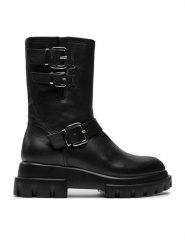 AGL Botki Chunky Biker D756589PGKD0711013 Czarny. Czarne botki damskie AGL, ze skóry, bez obcasa, na płaskiej podeszwie, bez zapięcia. Za 1,739.00 zł.