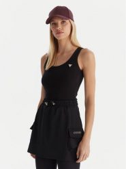 Guess Top Colette V4YP06 K8RT2 Czarny Slim Fit. Czarne topy damskie Guess, l, z aplikacjami, z wiskozy, bez kołnierzyka. Za 99.99 zł.