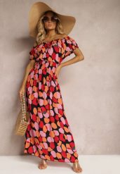 Czerwona Sukienka Hiszpanka z Bawełny z Modelującą Gumką w Pasie Vearica. Czerwone sukienki damskie Renee, na lato, l, bez wzorów, z bawełny, bez kołnierzyka, bez ramiączek, maxi. W wyprzedaży za 55.99 zł.
