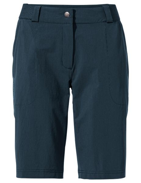 Spodenki damskie Farley Stretch II. Niebieskie szorty damskie Vaude, bez wzorów, z materiału, z podwyższonym stanem. Za 389.00 zł.