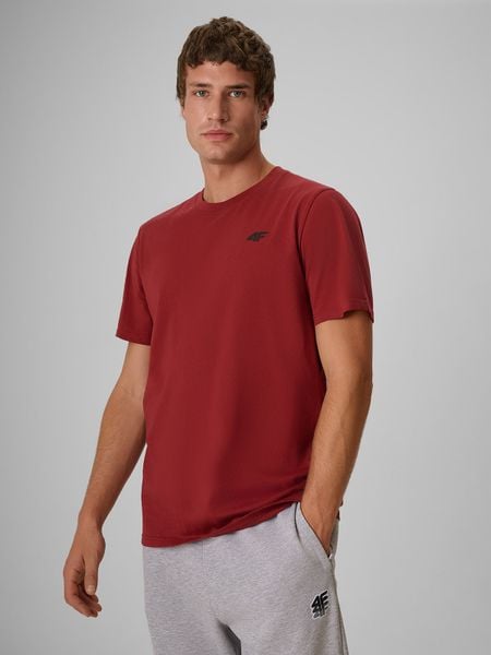 4F T-shirt regular gładki męski - burgundowy M. Czerwone t-shirty męskie 4f, m, bez wzorów, z bawełny, bez kołnierzyka. Za 49.99 zł.