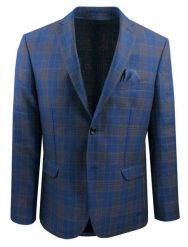 Męska, Lekka Marynarka Lniana - MEN'SFIELD - Granat i Brąz, Krata. Niebieskie marynarki męskie MEN'SFIELD, bez wzorów, ze lnu. Za 675.00 zł.
