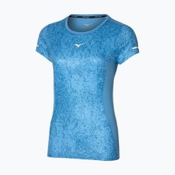 Koszulka do biegania damska Mizuno Premium Aero Tee. Niebieskie t-shirty damskie Mizuno, s, bez wzorów, z materiału, bez kołnierzyka. Za 149.99 zł.