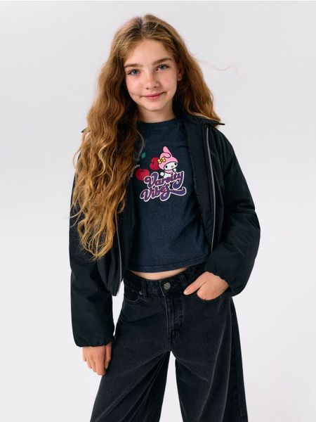 Bawełniana koszulka z efektem sprania My Melody - granatowy. Niebieskie koszulki dziewczęce Sinsay, l, bez wzorów, z bawełny, bez ramiączek. Za 15.99 zł.