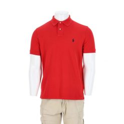 Koszulka Polo Ralph Lauren męska slim fit z krótkim rękawem. Czerwone koszulki polo męskie Ralph Lauren, l, bez wzorów, z materiału, bez ramiączek. Za 127.76 zł.