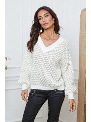 So Cachemire Sweter "Azul" w kolorze biało-beżowym rozmiar: XL. Białe swetry klasyczne damskie So Cachemire, xl, ze splotem, bez kołnierzyka. Za 174.02 zł.