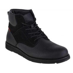 Botki Męskie Skóra Pełnoziarnista Jax Plus. Czarne buty zimowe męskie Levi's, z gumy, z okrągłym noskiem, bez zapięcia. Za 647.99 zł.