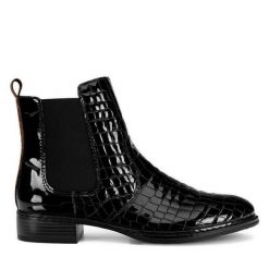 Sztyblety Rieker. Czarne botki damskie Rieker, bez obcasa, na płaskiej podeszwie, bez zapięcia. Za 319.00 zł.