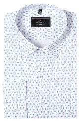 Elegancka Koszula o Prostym Kroju - Victorio - Biała z Drobnym Wzorem. Białe koszule męskie Victorio, bez wzorów, z bawełny, bez kołnierzyka, bez ramiączek. Za 195.00 zł.