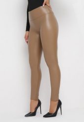 Brązowe Ocieplane Legginsy z Imitacji Skóry Heiers. Brązowe legginsy damskie Born2be, l, bez wzorów, z jeansu. Za 44.99 zł.