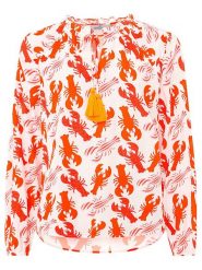 Zwillingsherz Bluzka "Lobster Mix" w kolorze biało-czerwonym rozmiar: S/M. Białe bluzki damskie Zwillingsherz, m, z aplikacjami, z wiskozy, bez kołnierzyka, bez ramiączek. Za 78.47 zł.