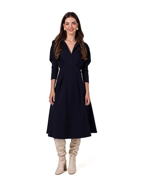 Be Wear Sukienka w kolorze granatowym rozmiar: XL. Niebieskie sukienki damskie Be Wear, xl, bez wzorów, bez kołnierzyka, bez ramiączek, midi, rozkloszowane. Za 126.15 zł.