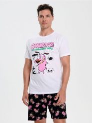 Bawełniana piżama dwuczęściowa z nadrukiem Courage the Cowardly Dog - wielobarwny. Piżamy męskie Sinsay, l, bez wzorów, z bawełny, bez ramiączek. Za 49.99 zł.