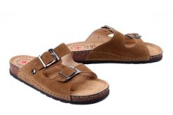 SOLO 171 beż oliwka, klapki damskie. Brązowe klapki damskie Solo, bez wzorów, ze skóry, bez obcasa. Za 294.90 zł.