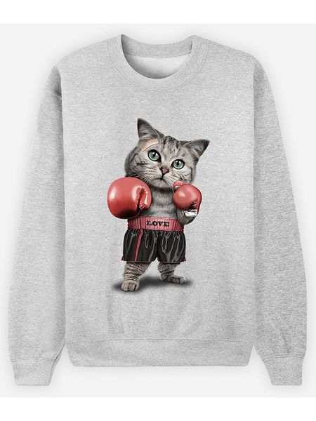 WOOOP Bluza "Boxing Cat" w kolorze szarym rozmiar: XXL. Szare bluzy z nadrukiem damskie Wooop, xxl, z bawełny. Za 119.95 zł.