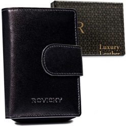 Portfel skórzany Rovicky R-RD-41-GCL Blac czarny. Czarne portfele damskie ROVICKY, bez wzorów, ze skóry. Za 69.99 zł.