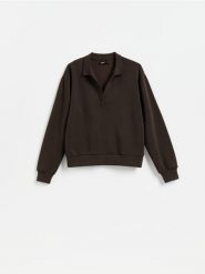 Bluza z dodatkiem modalu - ciemnobrązowy. Brązowe bluzy bez kaptura damskie Reserved, l, z dzianiny. Za 109.99 zł.