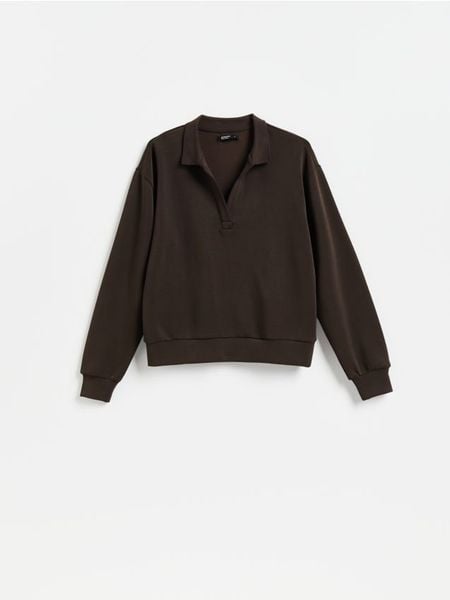Bluza z dodatkiem modalu - ciemnobrązowy. Brązowe bluzy bez kaptura damskie Reserved, l, z dzianiny. Za 109.99 zł.