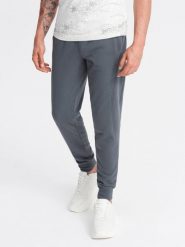 Bawełniane dresowe spodnie męskie joggery BASIC – grafitowe V11 OM-PABS-0174 - XXL. Szare spodnie dresowe męskie Ombre Clothing, z bawełny. Za 119.99 zł.
