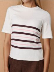 Koszulka w paski - kremowy. Białe t-shirty damskie Sinsay, l, bez wzorów, bez kołnierzyka. Za 29.99 zł.
