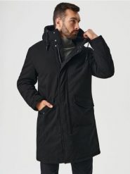 Kurtka parka z kapturem - czarny. Czarne parki męskie Sinsay, l, bez wzorów. Za 199.99 zł.