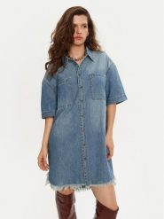 One Teaspoon Sukienka jeansowa 26541 Niebieski Relaxed Fit. Niebieskie sukienki damskie One Teaspoon, xxs, bez wzorów, z bawełny, bez kołnierzyka, bez ramiączek. Za 469.99 zł.