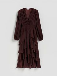 Sukienka maxi w groszki - bordowy. Czerwone sukienki damskie Reserved, l, bez wzorów, z tkaniny, bez kołnierzyka, bez ramiączek, maxi, rozkloszowane. Za 229.99 zł.