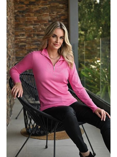 Bleu d'Azur Sweter "Garance" w kolorze jasnoróżowym rozmiar: 32/34. Różowe golfy damskie Bleu d'Azur, w ażurowe wzory, ze splotem, bez ramiączek. Za 123.25 zł.