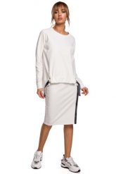 Asymetryczna Bluza z Lampasami - Ecru. Czarne bluzy bez kaptura damskie MOE, l, z bawełny. Za 229.90 zł.